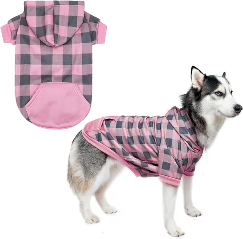 Vista 14 de KOOLTAIL Sudadera a cuadros con capucha, con gorro y bolsillo, para perros pequeños, medianos y grandes y gatos, abrigo suave y cálido para invierno