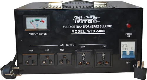 Vista 7 de Starlite Transformador convertidor de voltaje elevador y descendente de 5000 vatios WTX-5000, protección de fusibles y regulador automático