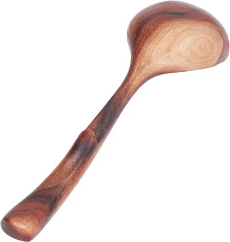 Vista 5 de Cuchara de madera con mango largo, cuchara de teca de madera para servir profunda, gachas de avena para cocinar cocina, acabado suave, textura