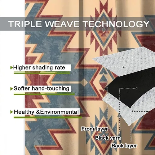 Vista 380 de Cortinas con patrón geométrico tribal, estilo suroeste, azteca, rústico, occidental, nativo americano, opacas, con bolsillo para barra, decoración