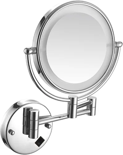 Vista 8 de Espejo de maquillaje con luz LED y aumento, espejo de afeitado de doble cara para baño, espejo extensible de tocador con enchufe, latón, 3X