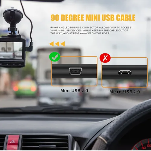Vista 6 de Eanetf Cable mini USB, 90 grados USB 2.0 A a Mini B USB, ángulo recto USB 2.0 A-macho a Mini-B, cable de cargador de alimentación para GPS coche
