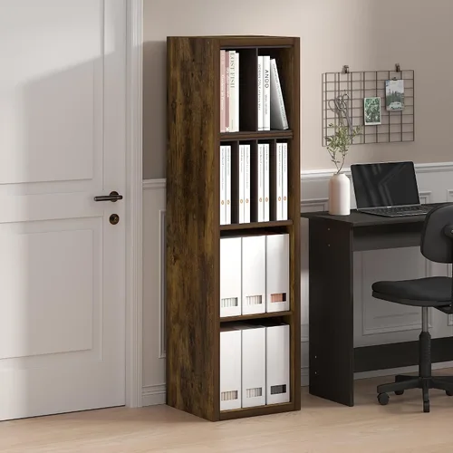 Vista 2 de Furinno Cubicle 4-Cube Thick Frame Book Shelf, Vertical, Amber Oak
