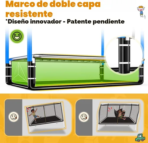Vista 2 de Zupapa - Cama elástica rectangular de 4x6 pies con silla hamaca, aro de baloncesto y red de seguridad - Cama elástica para interiores y exteriores 5