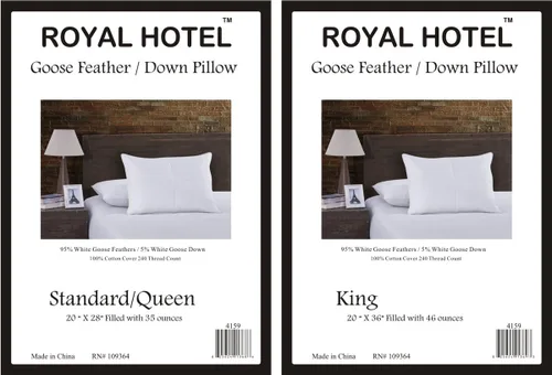 Vista 3 de Royal Hotel - Almohada suave de plumas de ganso y plumón de ganso, funda de algodón de 240 hilos, tamaño estándar/Queen, suave, 1 almohada individual