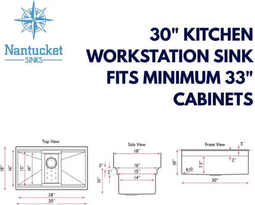 Vista 2 de Nantucket Sinks SR-PS-3018-16 Pro Prep-Station S. Fregadero de cocina de acero de 30