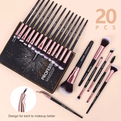 Vista 3 de Brochas de maquillaje, 20 piezas de brochas de maquillaje profesional, juego de brochas de maquillaje para base de sombra de ojos, brocha de rubor