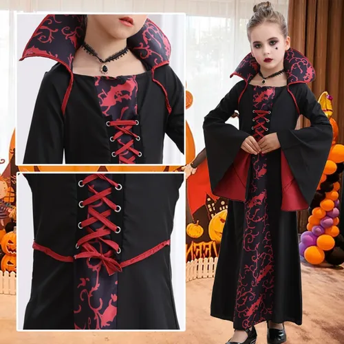 Vista 5 de iTVTi Disfraz de vampiro para niñas, disfraz de Halloween, carnaval, vestido negro para cosplay