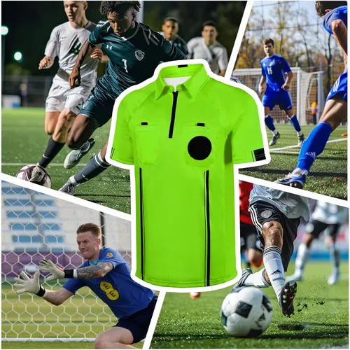 Vista 2 de Camisa de árbitro para hombre, camiseta de árbitro de fútbol amarillo/verde, camiseta oficial de árbitro de fútbol profesional para hombre
