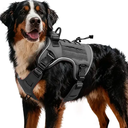 Vista 97 de Arnés táctico para perros grandes, chaleco reflectante ajustable sin tirones con sistema Molle, control de grado militar K9 para entrenamiento