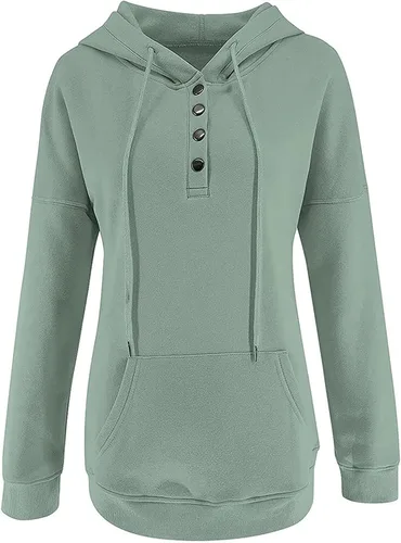 Vista 110 de Sudaderas con capucha para mujer, con cuello de botón, sin botones, con cordón, manga larga, lindas, ropa para adolescentes y niñas