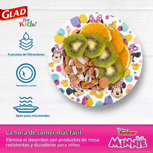 Vista 3 de Glad para Niños Cuencos Desechables de Papel de Disney Mickey y sus Amigos, Minnie Dots - Resistentes, A Prueba de Remojo, Aptos para Microondas