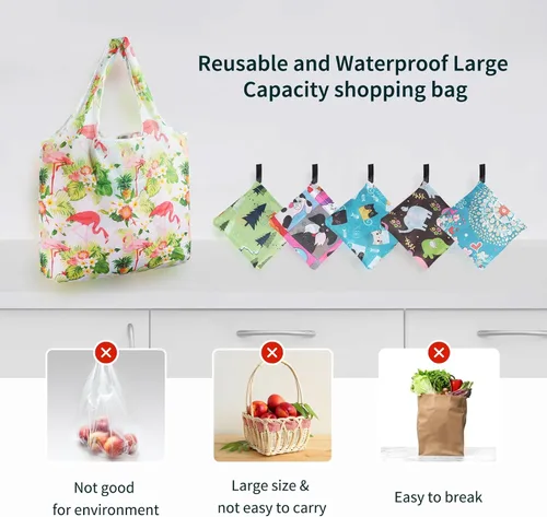 Vista 6 de SZUAH Bolsas de comestibles reutilizables plegables, paquete de 6 unidades - 50 libras, bolsas de compras plegables resistentes y reutilizables