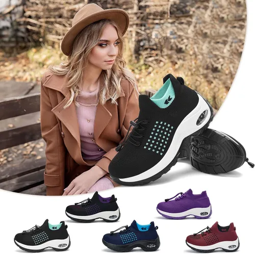 Vista 5 de Akk Zapatos de caminar para mujer, tenis de malla antideslizante para mujer, ligeros, con amortiguación de aire, zapatos de trabajo para correr