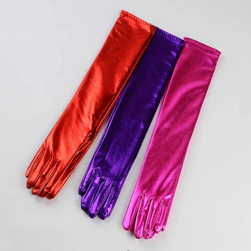 Vista 4 de DreamHigh Guantes de dedo para cosplay de satén metálico de 17 pulgadas de largo para mujer