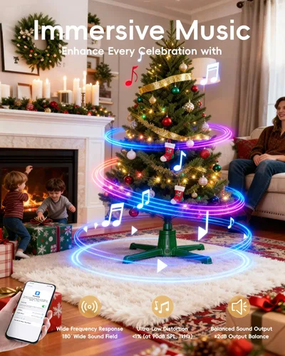 Vista 2 de HOPOCO - Soporte musical giratorio para árbol de Navidad con control remoto y función de memoria