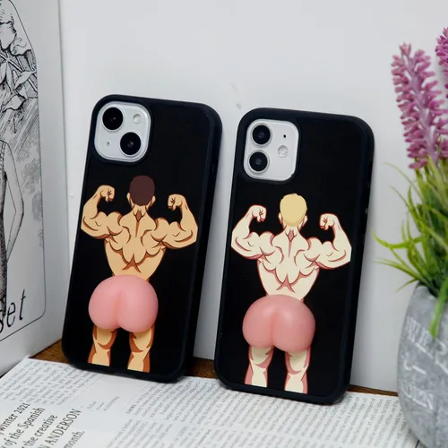 Vista 6 de Divertido 3D exprimible melocotón trasero lindo caricatura musculoso patrón de hombre muscular, alivio de presión ayuda a relajarse para iPhone 11