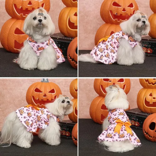 Vista 3 de CuteBone Vestido de malla para perro, vestido de Halloween para cachorros, traje de verano para mascotas, moda de verano para perros pequeños, ropa