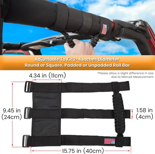 Vista 5 de Asas de agarre de barra enrollable + Asa de agarre para reposacabezas para Jeep Wrangler YJ TJ JK JKU JL JLU Sport Sahara Freedom Rubicon Unlimited