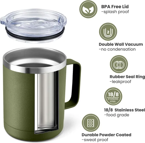Vista 2 de MEWAY - Taza de café con asa, vaso térmico