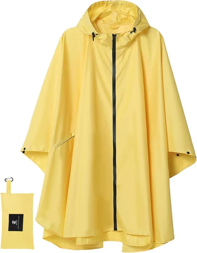 Vista 17 de SaphiRose - Poncho de lluvia unisex impermeable con capucha para mujeres adultas con bolsillos A-negro-blanco