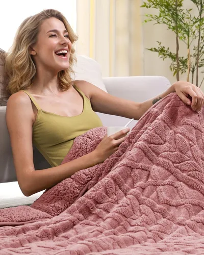 Vista 5 de Cottonblue Manta con peso de jacquard de 15 libras para adultos, tamaño individual, manta de forro polar sherpa ultrasuave para relajarse y dormir