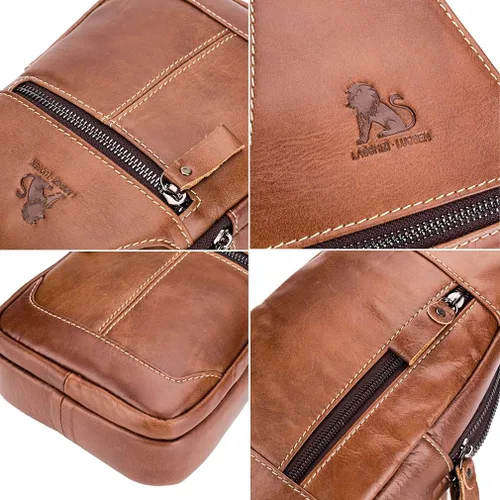Vista 5 de Hebetag Mochila cruzada de cuero para hombres y mujeres, viajes, deportes al aire libre, #10Negro, Duradero, vintage