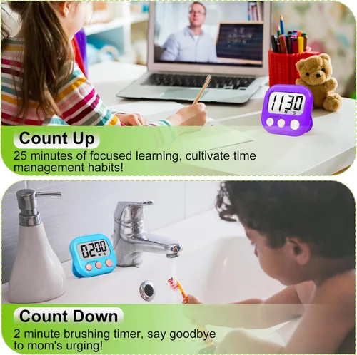 Vista 4 de Temporizador digital para niños, suministros para profesores, temporizador de aula para estudio, gestión de aprendizaje, cocina, ejercicio, paquete
