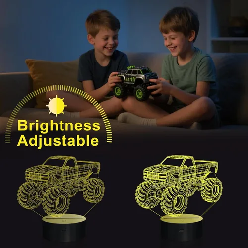Vista 3 de Luces nocturnas 3D para niños, lámpara nocturna para niños, camiones monstruo para niños, 16 colores LED que cambian de iluminación, iluminación