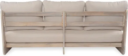 Vista 8 de Christopher Knight Home sofá de 3 plazas de madera de acacia Poppy para exteriores con cojín, sofá de patio de madera con cojín, cómodo sofá sin