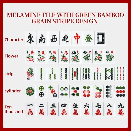 Vista 7 de 34MM chino verde medio Mahjong establece 144+2 azulejos de melamina 1.3 "azulejo con caja de transporte portátil completo juego de mahjong