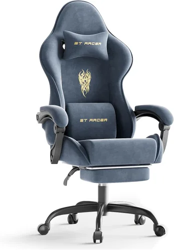 Vista 11 de Ferghana - Silla de tela de terciopelo para juegos, silla Gamer ergonómica de respaldo alto para adultos, silla cómoda para videojuegos
