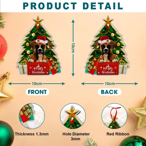 Vista 2 de Adornos de perro boxer para árbol de Navidad, adorno de aluminio boxer, decoración de Navidad 2023 para amantes de los boxeadores, mamá de perro