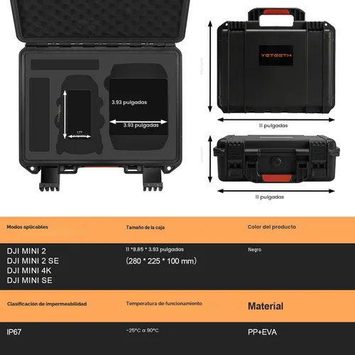 Vista 5 de Estuche para Dron DJI Mini 4K: Estuches de Viaje Rígidos Impermeables con Espuma Personalizada para DJI Mini 2/2 SE Fly Combo, Caja de Transporte