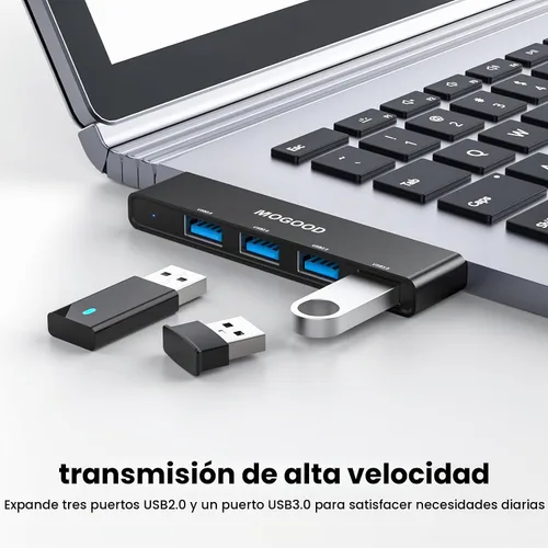Vista 3 de MOGOOD USB Hub 3.0 Splitter for Laptop, 4 in 1 Multiport Adapter Left Side Negro-izquierda
