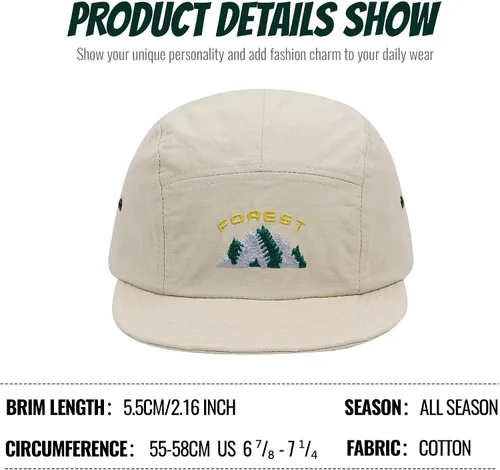 Vista 11 de Clakllie Sombrero de ala plana de 5 paneles sin estructura, gorra de ala corta de secado rápido, gorra de béisbol de nailon transpirable