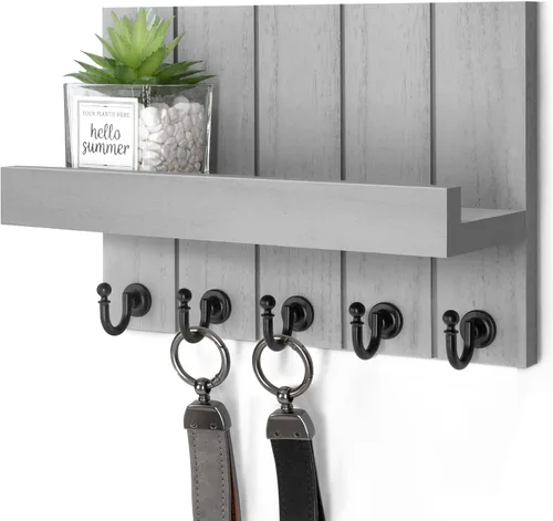 Vista 22 de Rebee Vision Soporte de Pared para Llaves de Madera de Acacia – Soporte para Llaves Estilo Granja para Pared y Organizador de Correo con Estante