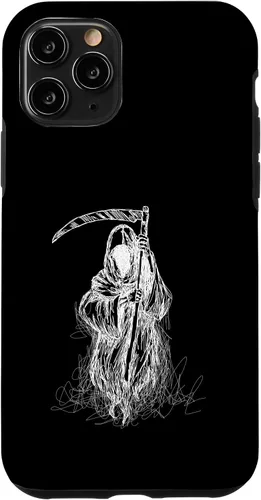 Vista 27 de iPhone 16 Halloween Grim Reaper Ghost with Scythe, Hand Sketch Case