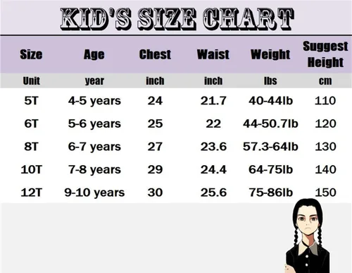 Vista 6 de Masfrida Wednesday Addams - Vestido de baile escolar para niños, falda negra, disfraz para niñas, disfraz de Rave N para Halloween, cosplay