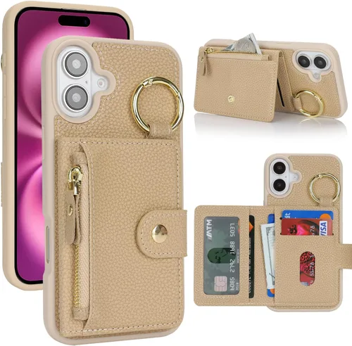 Vista 69 de Funda para iPhone 14 Plus con tarjetero, color negro Funda con cremallera y ranura para mujer y hombre