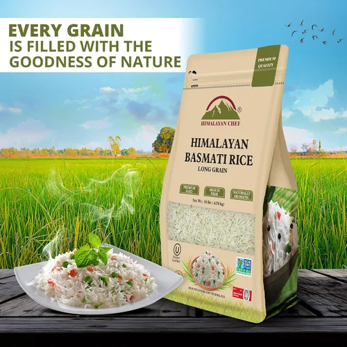 Vista 2 de Himalayan Chef Arroz Basmati, arroz de grano extra largo, esponjoso, de cocción rápida, aromático, 10 libras (el embalaje puede variar)