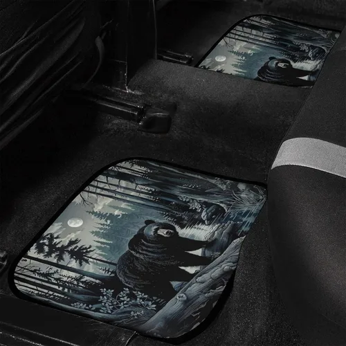 Vista 3 de Delerain Black Bear Night Trees - 4 alfombrillas delanteras y traseras de goma para piso de automóvil, alfombrillas para todo tipo de clima, ajuste