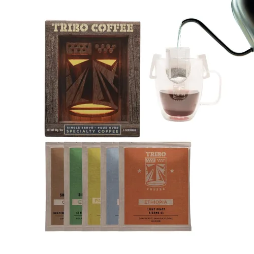 Vista 15 de TRIBO Café de una sola porción portátil para verter y goteo - Mezcla para Expedición - 10 porciones (Tostado Medio)