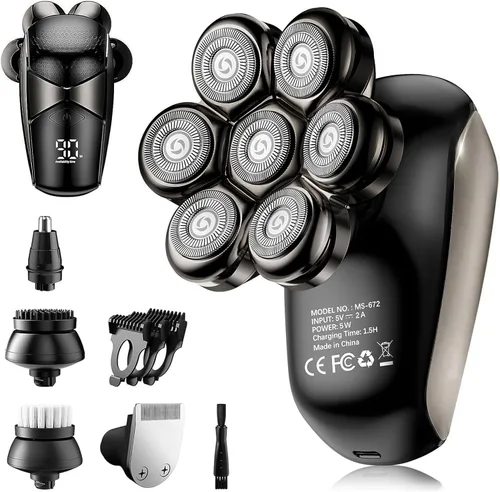 Vista 13 de SHPAVVER Afeitadoras de cabeza para hombres calvos: maquinilla de afeitar eléctrica 5 en 1 - Kit de aseo de afeitar impermeable IPX7 para hombres