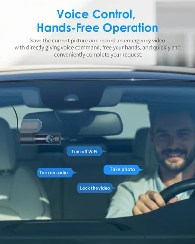 Vista 3 de KAWA Dash Cam 2K, cámara WiFi para tablero de automóviles 1440P con control de voz manos libres, visión nocturna, mini cámara frontal oculta