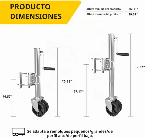 Vista 2 de MaxxHaul 70149 Gato hidráulico para remolques con elevador suspenso de 11-1/2" con ruedas dobles, 1500 lb Capacidad