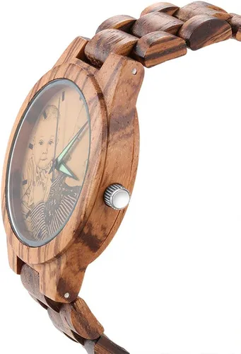 Vista 7 de Relojes de madera para hombres y mujeres personalizados relojes de fotos con pulsera ajustable para cumpleaños aniversario regalos personalizados