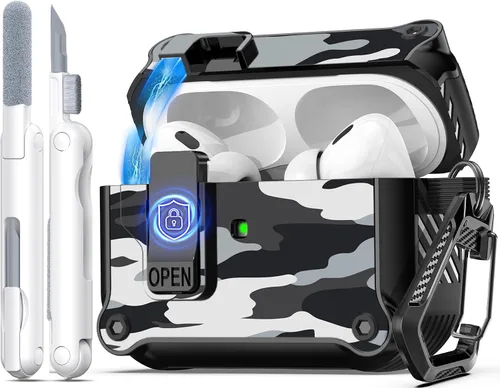 Vista 209 de R-fun Funda de carga compatible con AirPods de 2ª generación 2019, 1ª generación 2016, protección completa contra caídas, tapa desplegable