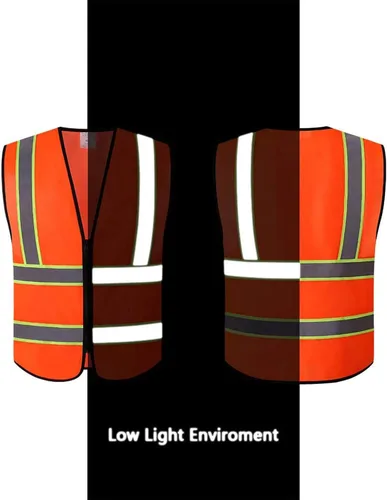 Vista 5 de Tekware Chaleco de seguridad con tiras altamente reflectantes, paquete de 10 protectores de construcción de color neón brillante con cremallera
