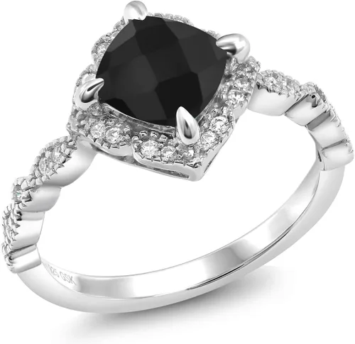 Vista 67 de Gem Stone King Anillo de compromiso solitario de moissanita blanca con piedra natal de corte cojín de 0.276 in para mujer, plata de ley 925